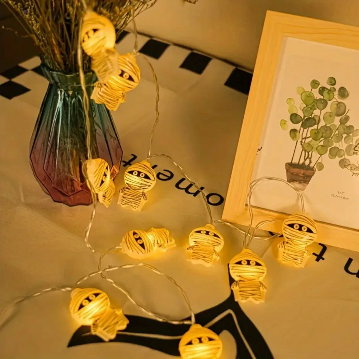 1 szt. 10/20 LED Lampki Sznurowe Halloween Mumia Zasilane Bateriami Do Domu Sypialni Salonu Sklepu Imprezy Świąteczne Dekoracje Halloween
