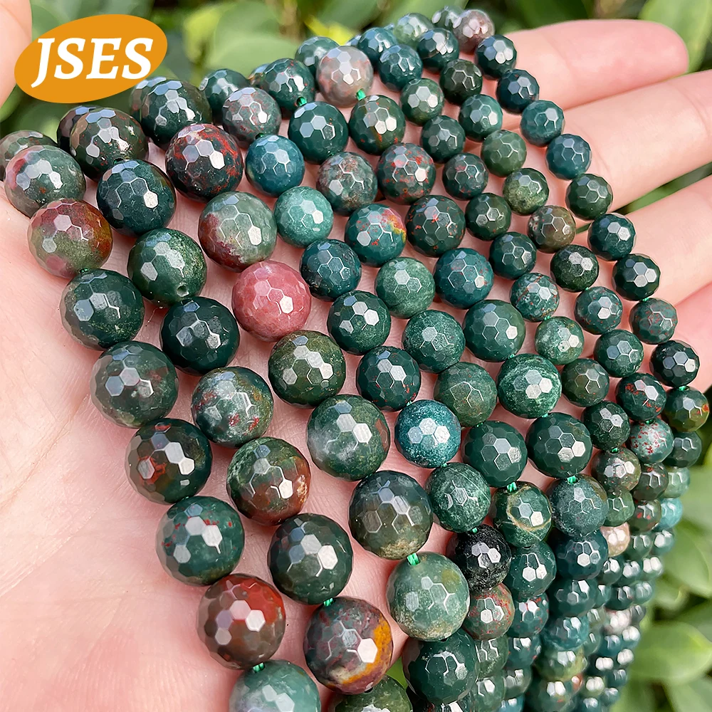 A+ Natural Bloodstone Heliotrope Faceted Beads for Jewelry Making Bracelets DIY Accessorries 15 inches Strand Wholesale