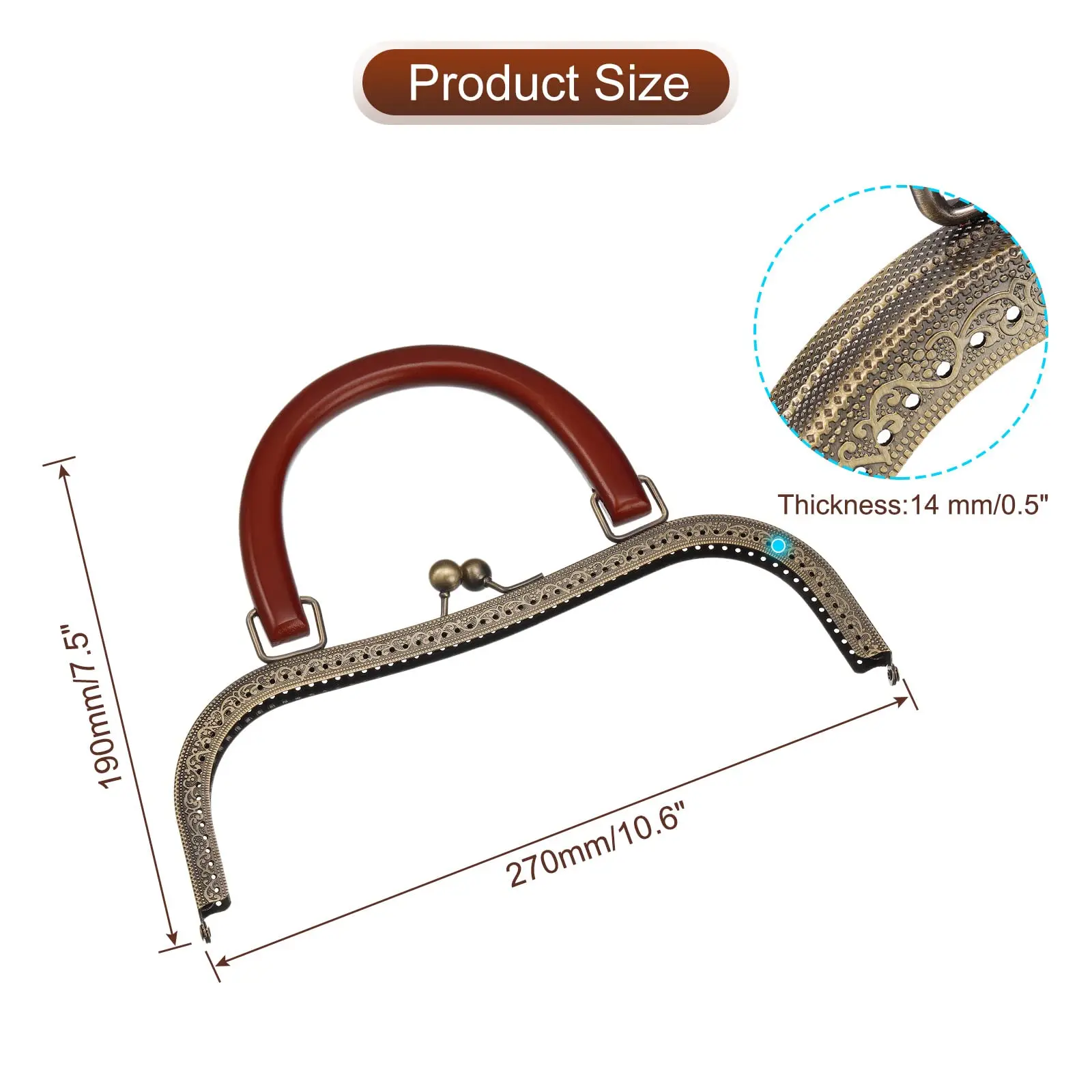 27cm Round Wood Metal Frame Kiss Clasp Handbag Handle  Embossed Clutch Frame DIY Bag Purse Accessories Wholesale