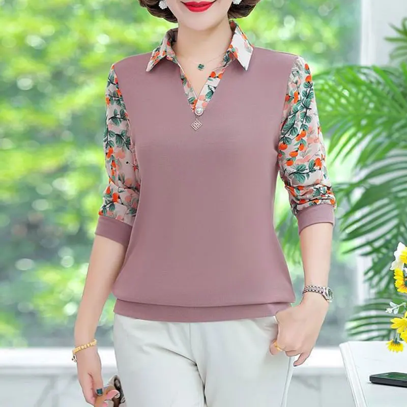 Blusa con estampado Floral para mujer, camisa informal de manga larga con cuello de Polo, decoración tridimensional, primavera y otoño, nueva moda