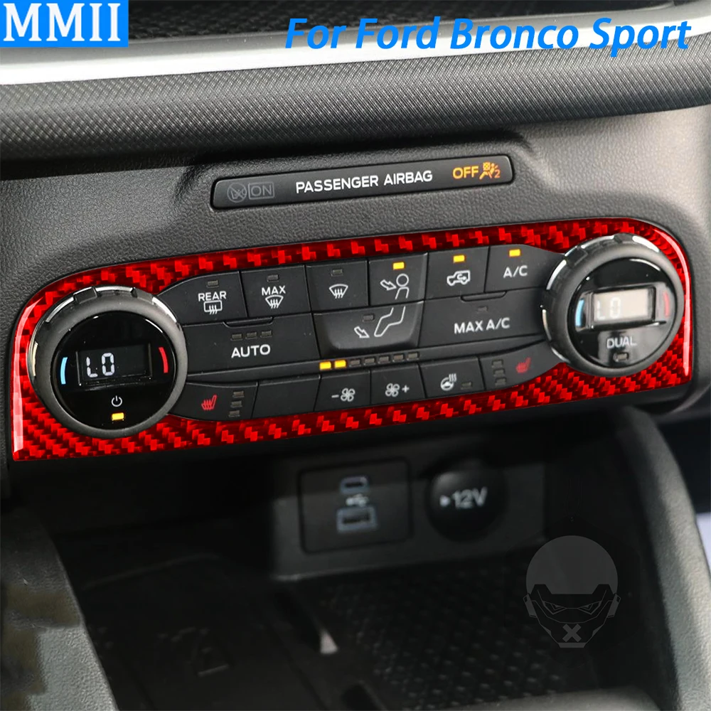 Red Carbon Fiber Central Air Conditioning Control Panel Trim Car Interior Accessories Sticker For Ford Bronco Sport 2021-2023