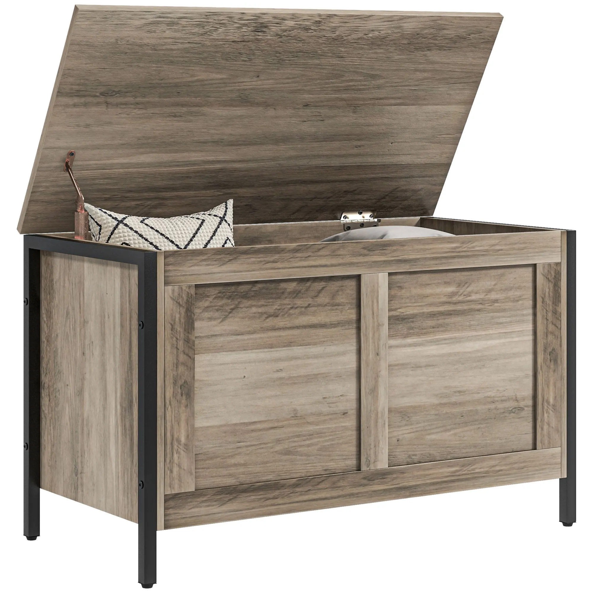 HOMCOM Baúl de Almacenaje para Dormitorio 95 L con Tapa 80x40x49 cm Grisáceo