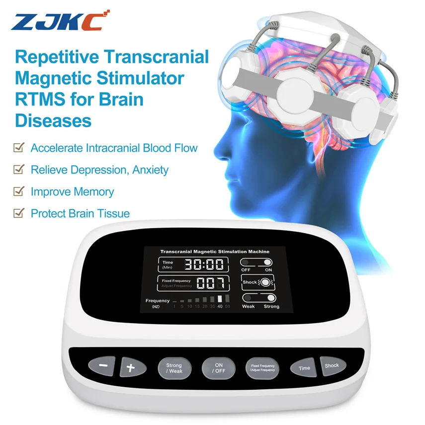 ZJKC TMS آلة العلاج بالتحفيز المغناطيسي عبر الجمجمة للاكتئاب والقلق وعدم النشاط اضطراب السكتة الدماغية العصبية