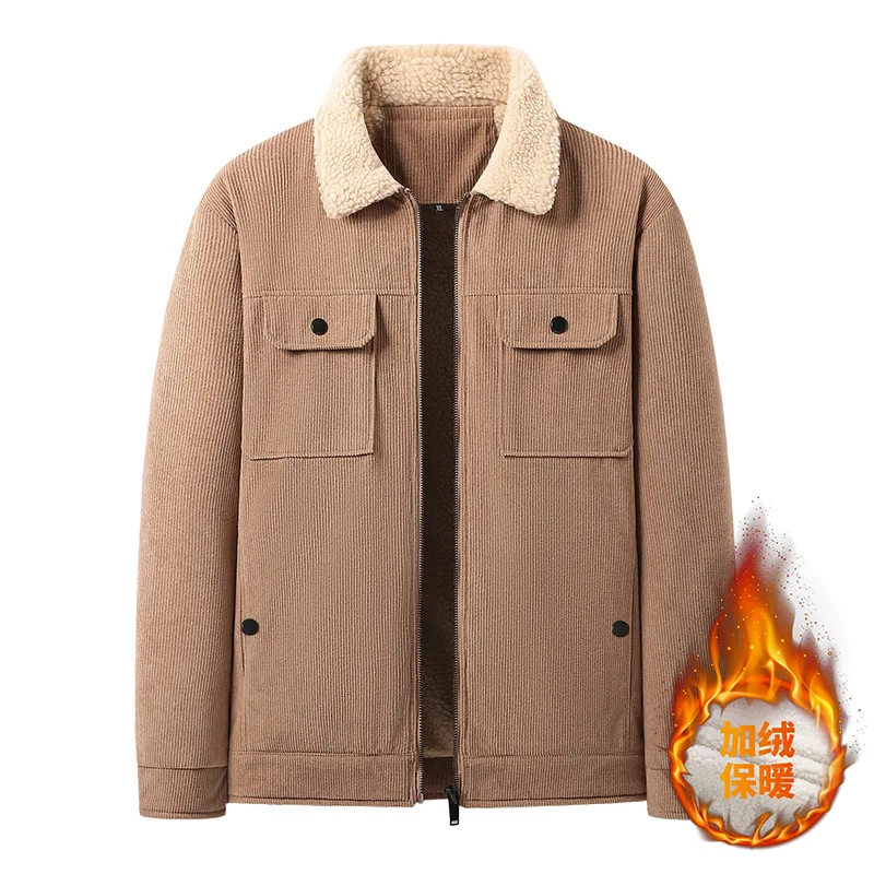 

Утолщенная флисовая вельветовая куртка, осенне-зимняя мужская флисовая куртка с лацканами из ягненка, универсальная куртка-сумка, хлопковая куртка