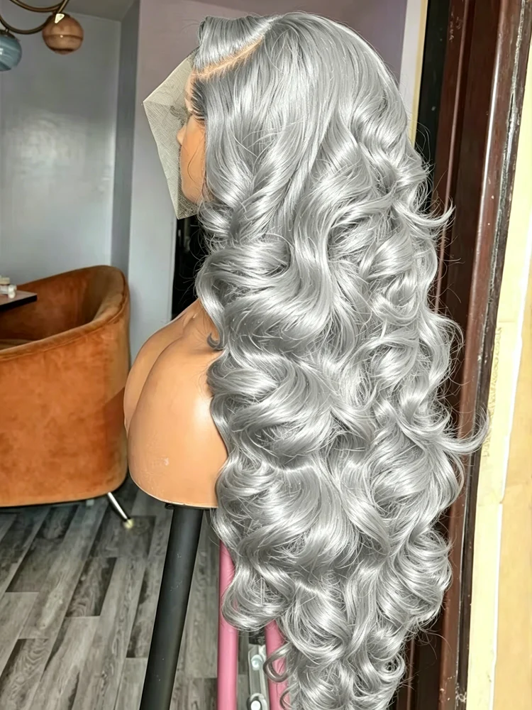 

Silver Grey 13x6 Body Wave Lace Front Wig 13x4 HD Transparent Lace Frontal Human Hair Wigs Brazilian Hair Colored Wigs For Women