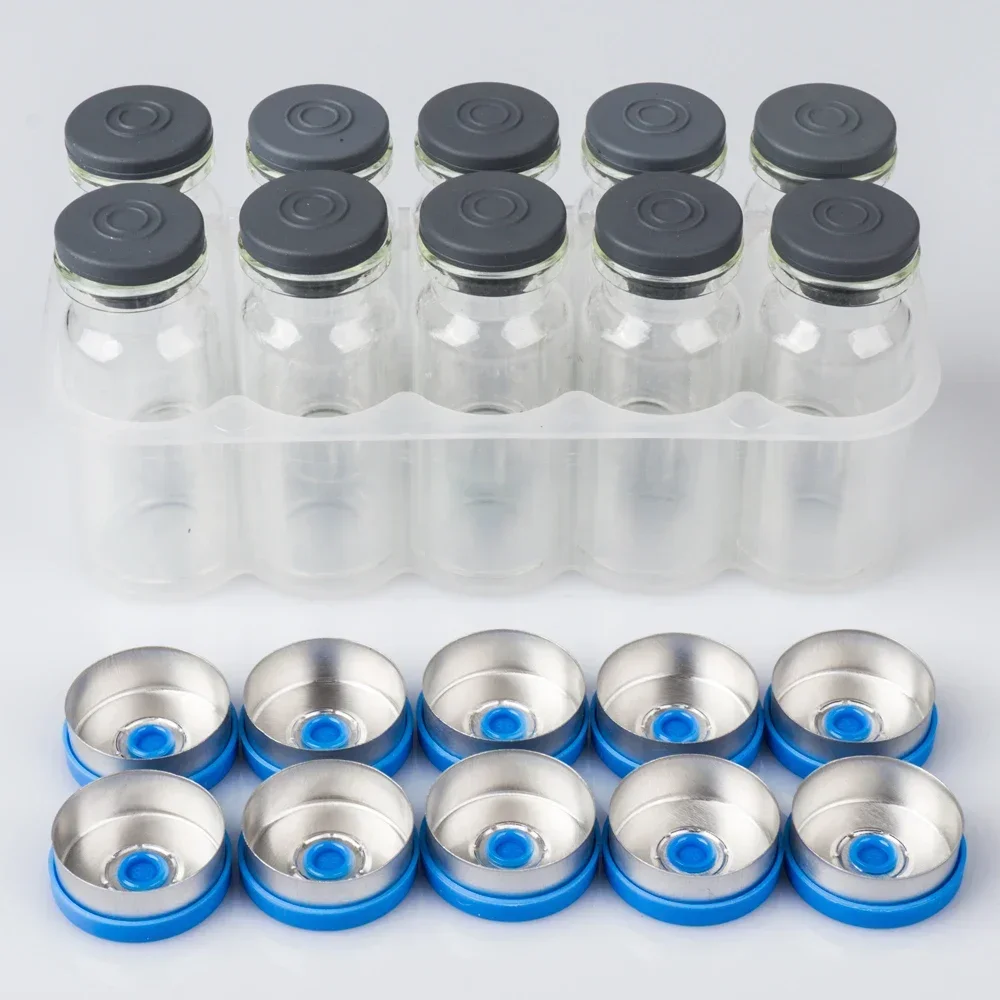 10pcs Clear Brown Injection Glass Vial with Plastic Aluminum Caps 2ml 5ml 7ml 10ml Clear Injection Glass Vial Glass Containers