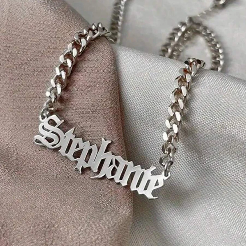 Custom Women's Name Necklace Daily Wear Personalized Chain Adjustable Necklace Length Stainless Steel Cuban Choker Birthday Gift