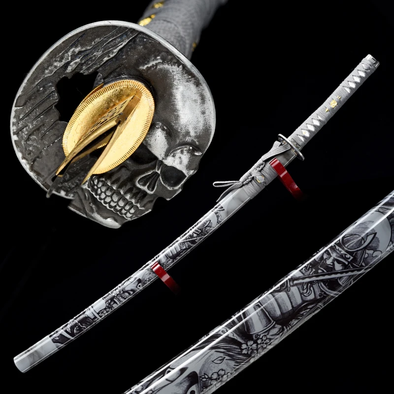 Masakiro-espadas chinas T10, Katanas de arcilla templada, decoración hecha a mano, Guerrero gris Tang completo, Catana