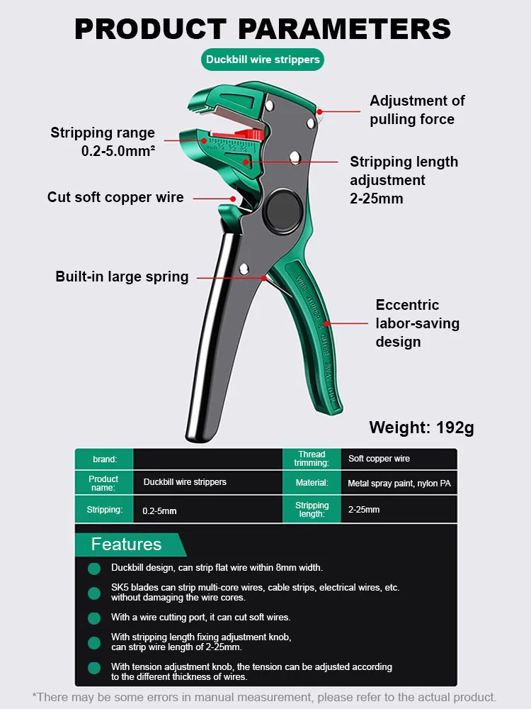 Duckbill Automatic Wire Stripping Pliers Wire Stripper Network Pliers for Flat Wire Duckbill Stripping Tool 0.2 to 6mm Range