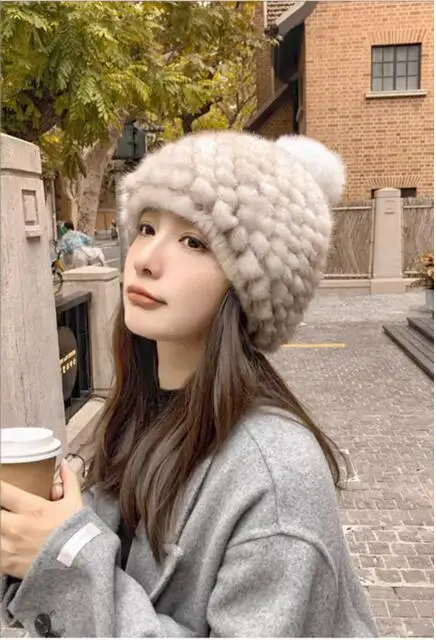 Thick Warm Genuine Mink Fur Hat Russian Cap Female Cute Fashion Winter Windproof Snow Ski Cap Russian Hats with Real Fox Fur