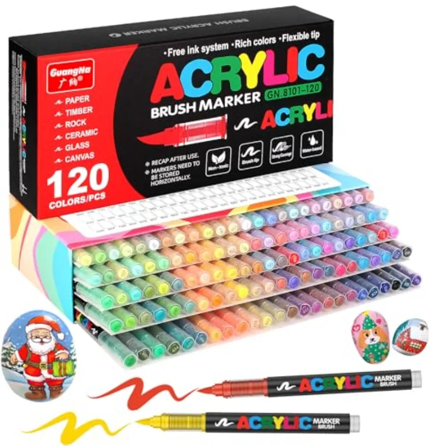 

20 Colors Acrylic Paint Markers, Soft Brush Tip Pens and Markers, Acrylic Paint Pens for Wood, Stone, Canvas, Glass, Fabric, Eg