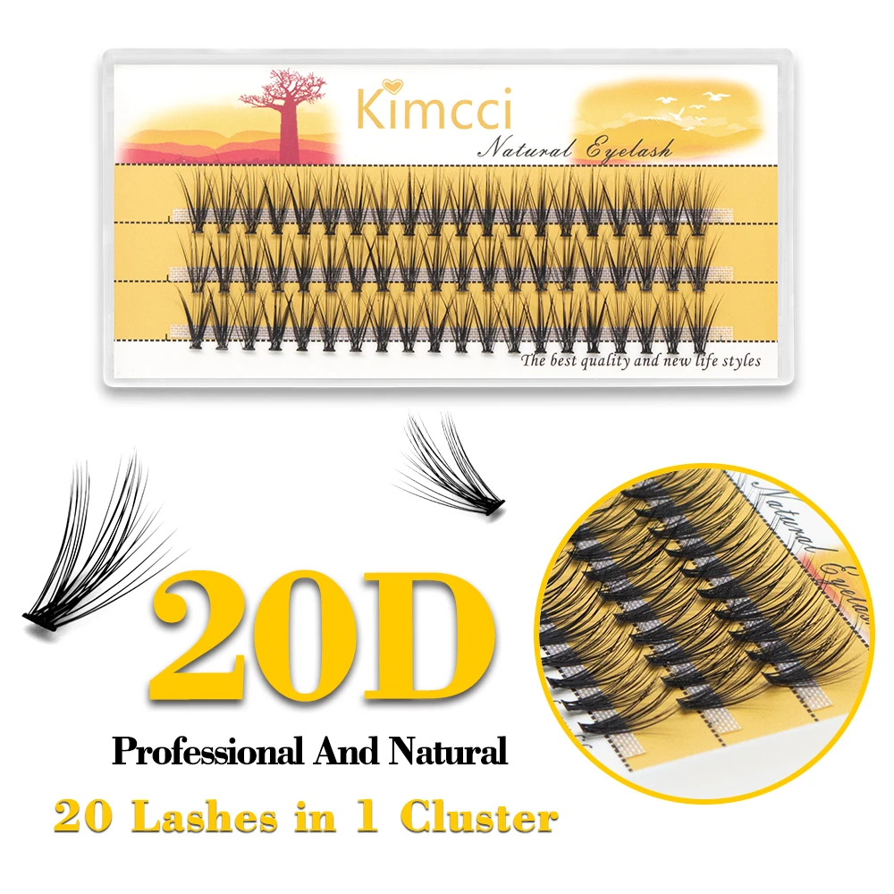 Kimcci 20P&L  Natural Russian Volume Faux Eyelashes Individual 60 Bundles Mink Eyelash Extension 20D Cluster Lashes Makeup Cilia