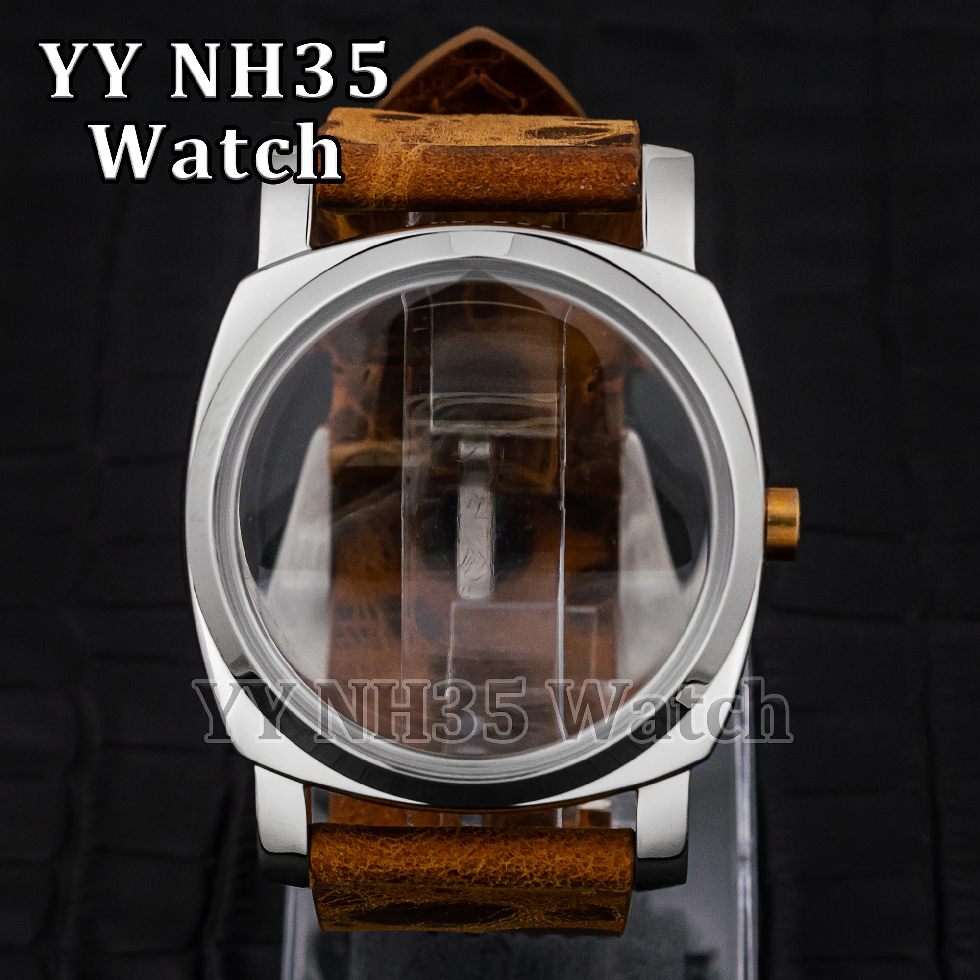 47mm Case Leather Strap for PAM 6152 Watches 10ATM Waterproof Stainless Steel Watch Case Fit ETA 6497/6498/ST3600 Movement