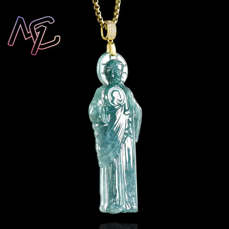 Myanmar Jadeite St Jude Pendant Necklace Natural Gemstone Real Jewelry Designer Lucky Burmese Jade Luxury Vintage