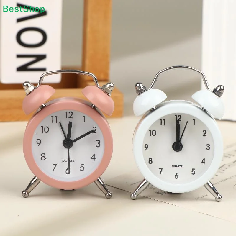 Mini Retro Twin Bell Alarm Clock Simple Desktop Wake Up Clock Small Desk Clock For Students Bedroom Office Home Table Decor