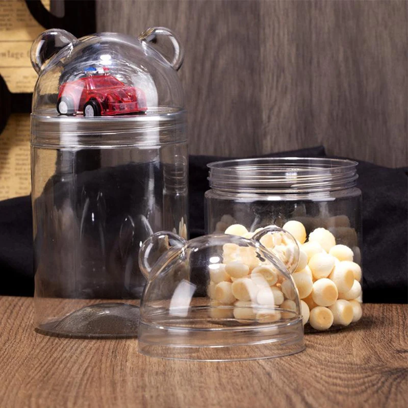 Caja de almacenamiento acrílica de oso de dibujos animados, lata de aperitivos de nueces Guazi, bonita botella de comida de postre de galleta sellada para organización de cocina