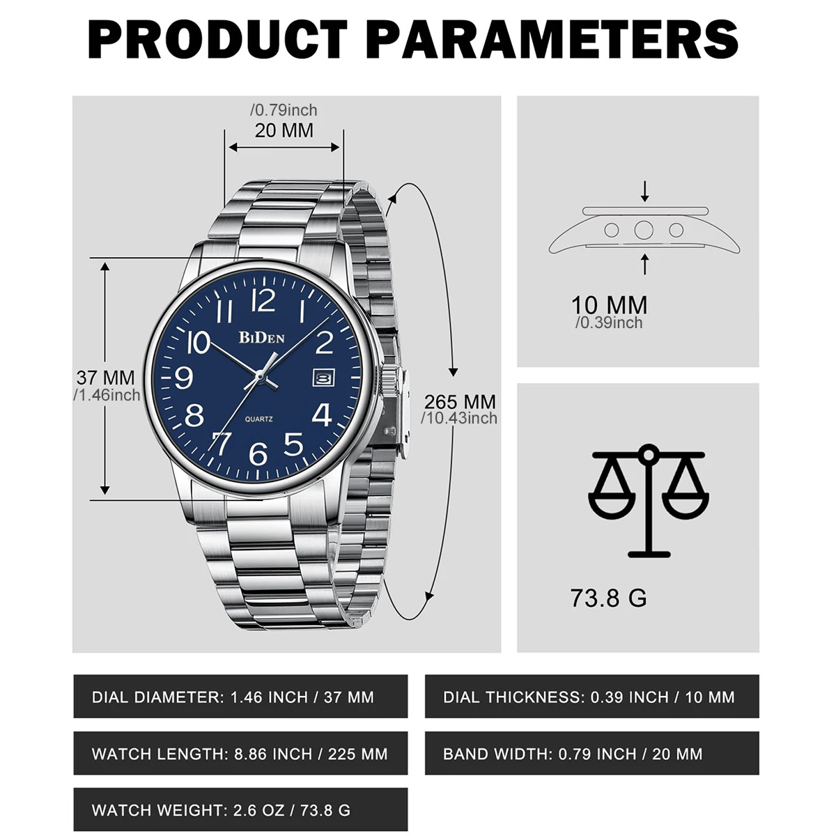 BIDEN Jam Tangan Pria Bermerek Mewah Jam Tangan Pria Tanggal Tahan Air Jam Tangan Pria Kuarsa Tali Baja Tahan Karat Jam Tangan Pria Reloj
