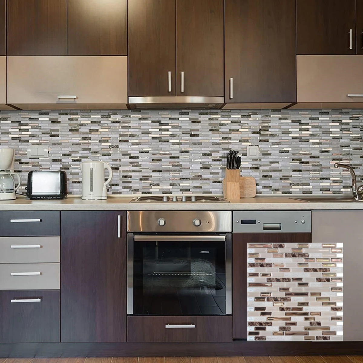 

5/10pcs PET 3D Mosaic Tile Self-Adhesive Wall Stickers, Waterproof High Temperature Resistant Home Decoration