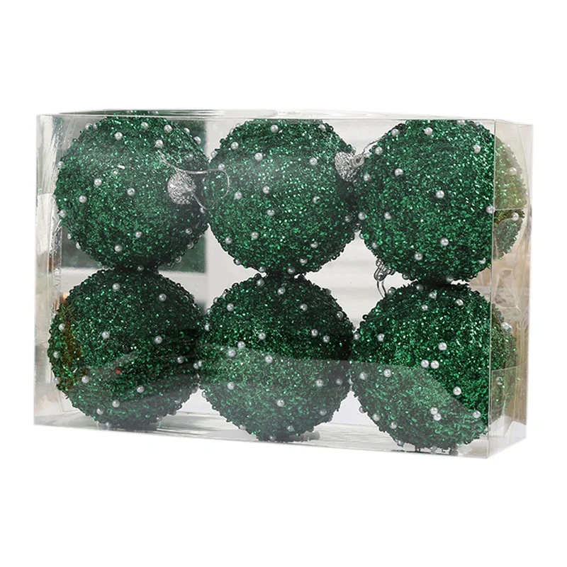 8cm/6PCS Pearl Diamond Sequin Christmas Ball Case Home Store Holiday Party Pendants Christmas Tree Hanging Decoration, 6