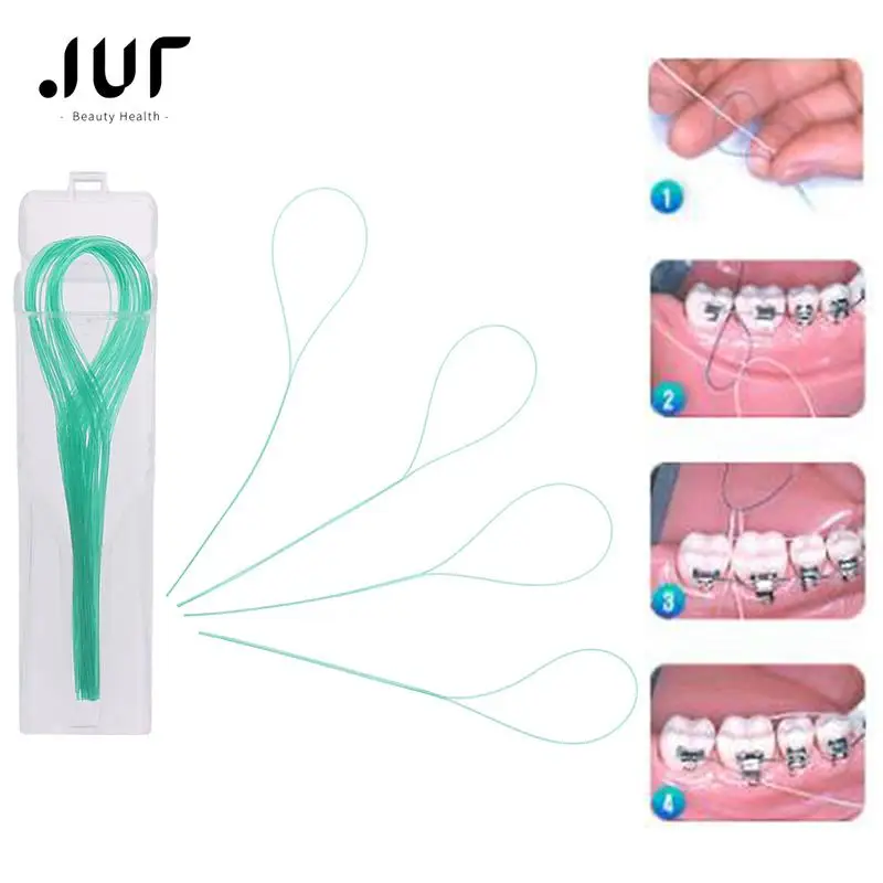 50pcs/lot Dental Floss Threaders Tooth Floss Holder Between Orthodontic Braces Bridge Traction Braces