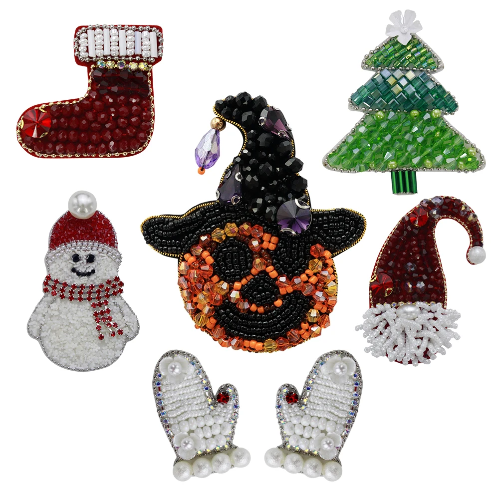Beaded Dog Horse Fish Tiger Cat Rhinestones Applique Sequin Christmas Tree Snowman Gloves Boots Patches Santa Sewing Emblem - view 3