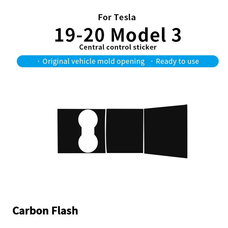 For Tesla 2017-2020 Model 3 – 2-Piece Carbon Flash Vertical Wood Grain Console Film & Cover Sticker