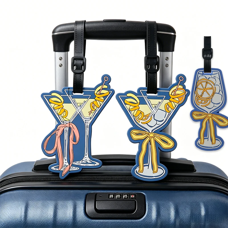 

Cocktail Cup Shaped Luggage Tag, Ribbon Bow PVC Soft Rubber Material, Suitable for Different Styles of Luggage