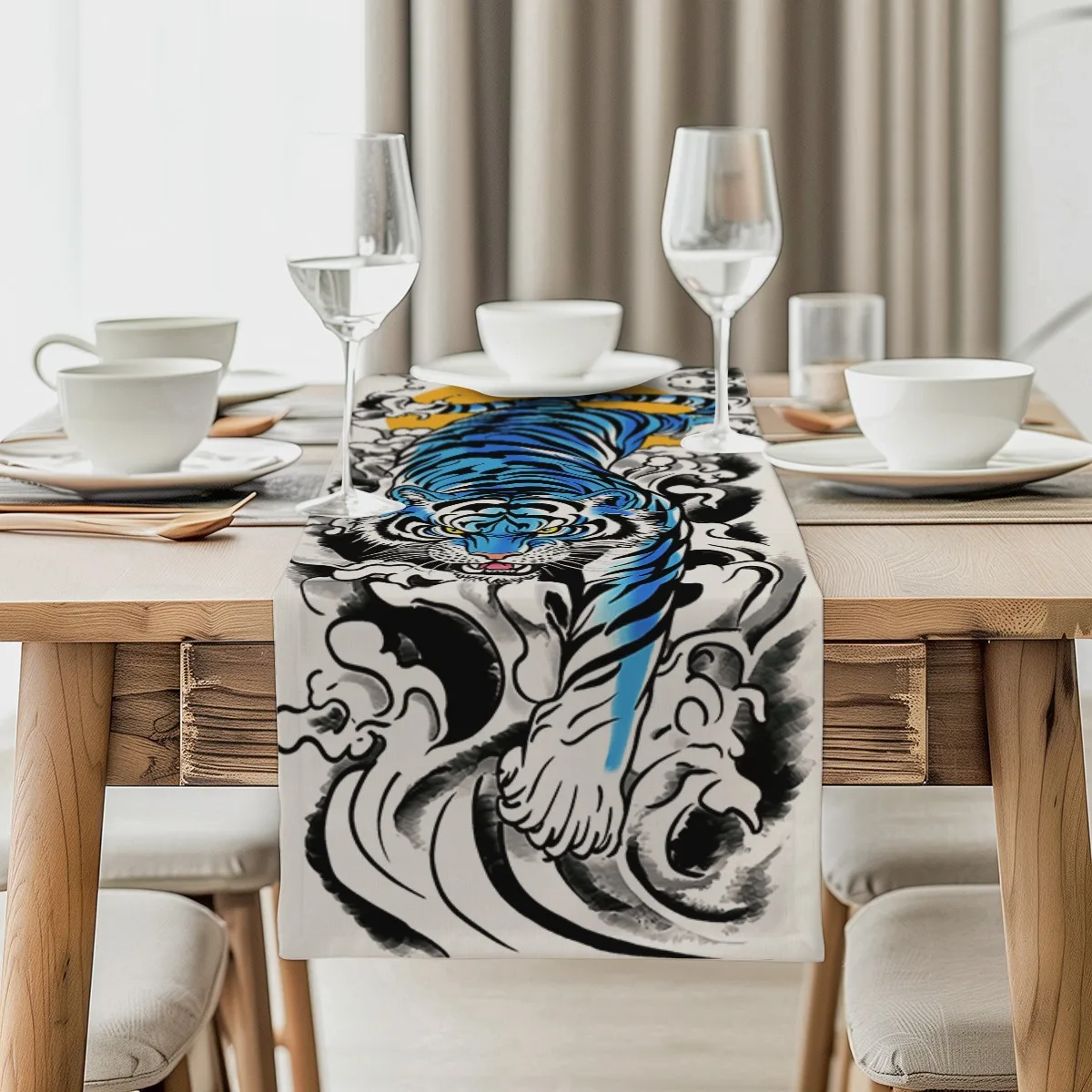 

Декоративная дорожка для стола Blue Tiger в японском стиле с принтом, длинная ткань для дома, кухни, улицы, сада, ресторанов, банкета