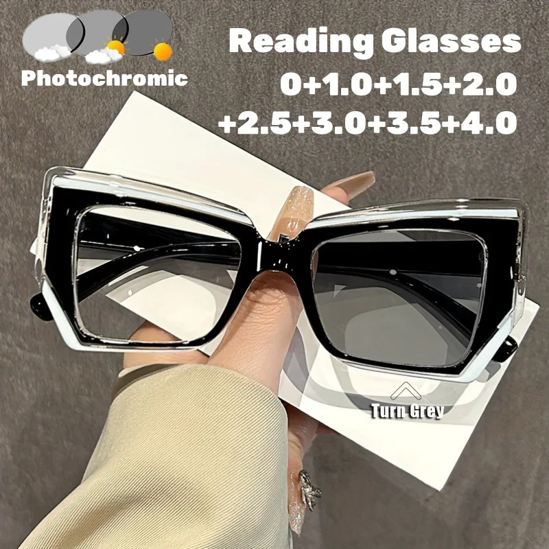 

New Gradient Colour Frames Photochromic Reading Glasses Clear Lenses Unisex Blue Light Blocking Glasses with Plus Diopters