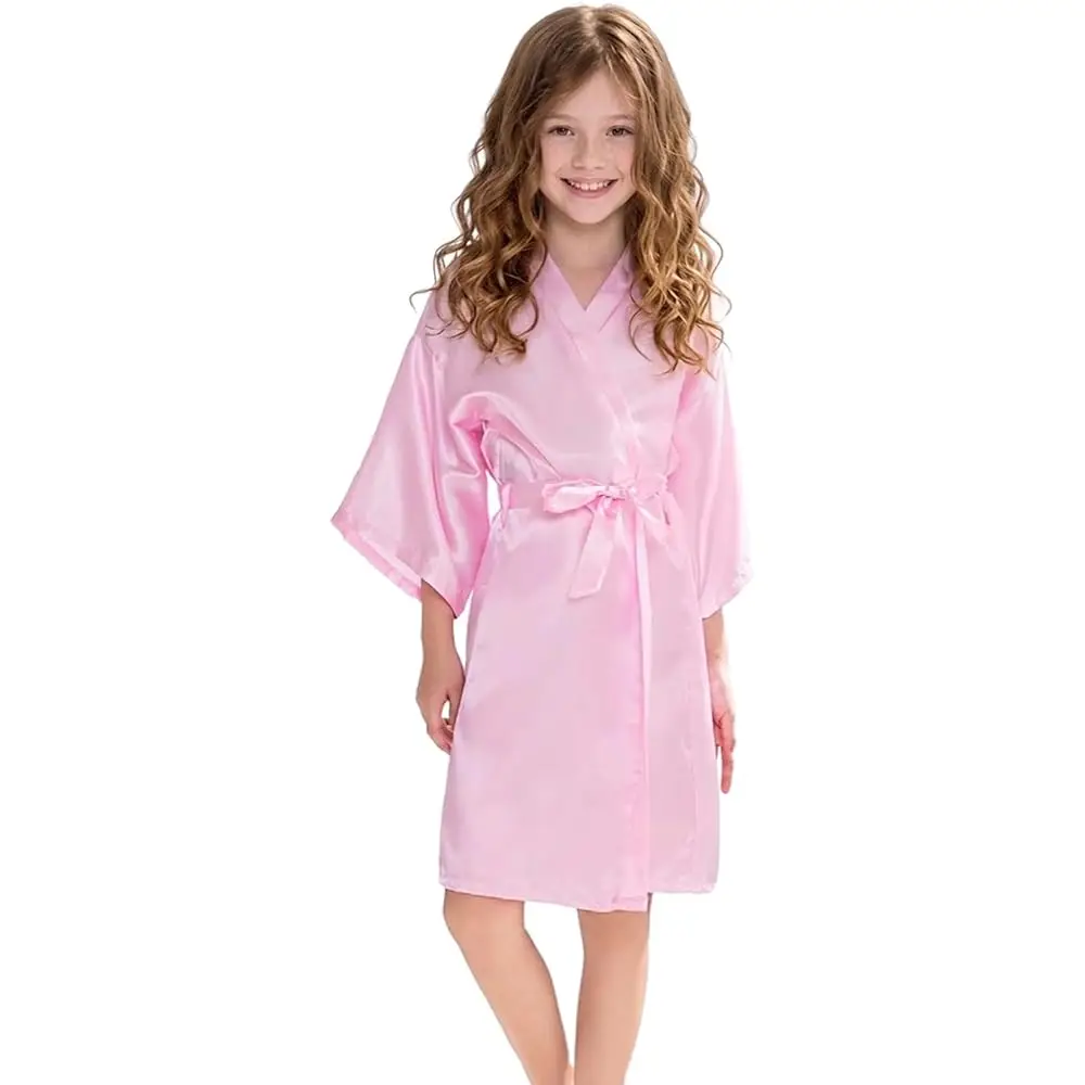 

Girls Kid's Silky Satin Kimono Robes for Wedding Spa Birthday Party Gifts Solid Color Bathrobe