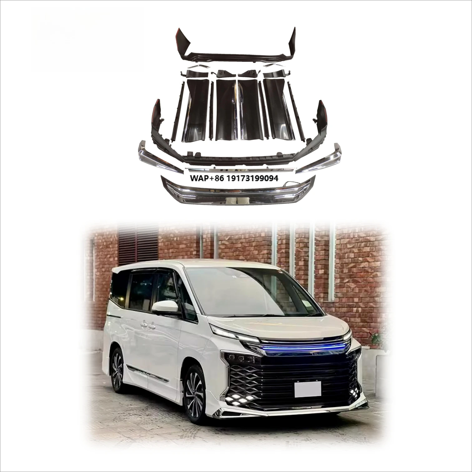 

2025 New Arrival for Toy-ota Voxy 90series 2022 Upgrade to Model-lista Monalisa Bodykit Aero Diffuser Side Skirt LED Grille Lips