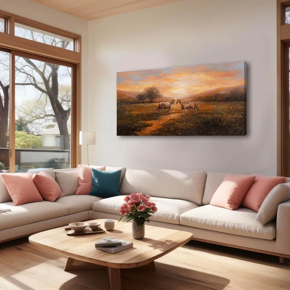 عمل فني على شكل حصان كبير من القماش على الحائط ديكور طبيعي برتقالي ريفي لغرفة المعيشة وغرفة النوم #2