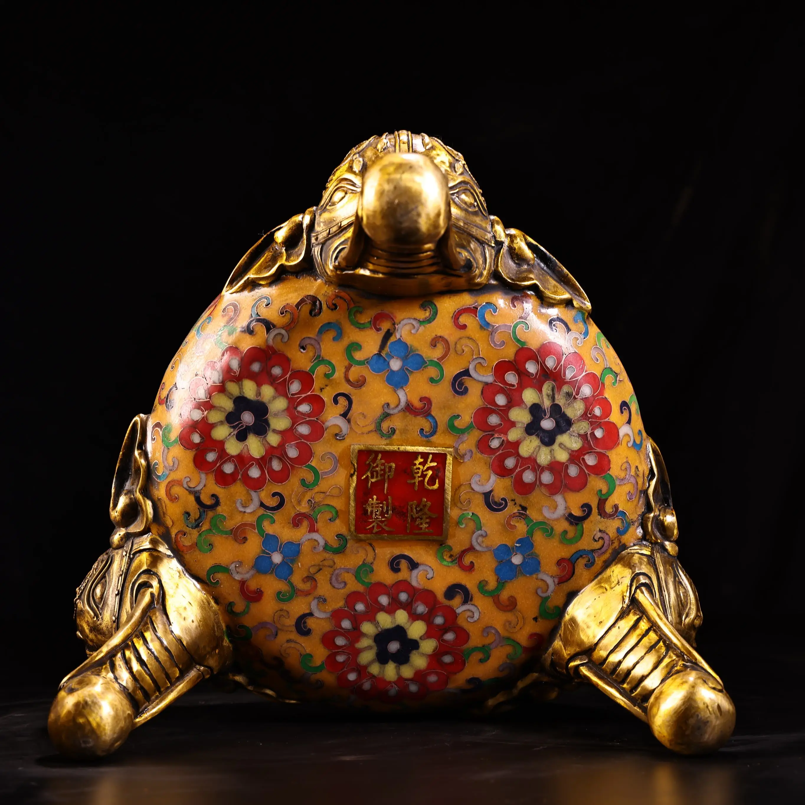 

23"Xizang Folk Collection Old Bronze Cloisonne Enamel Dragon Coveri three layers Elephant Head Three Legged Incense Burner