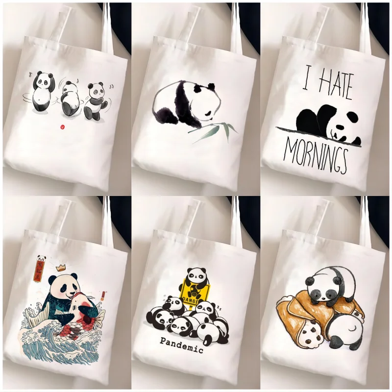 Cute Panda Printed Shopping Bag Graphic Shoulder Bags Students Girls Funny Office Casual Totes Female Large Capacity Handbags