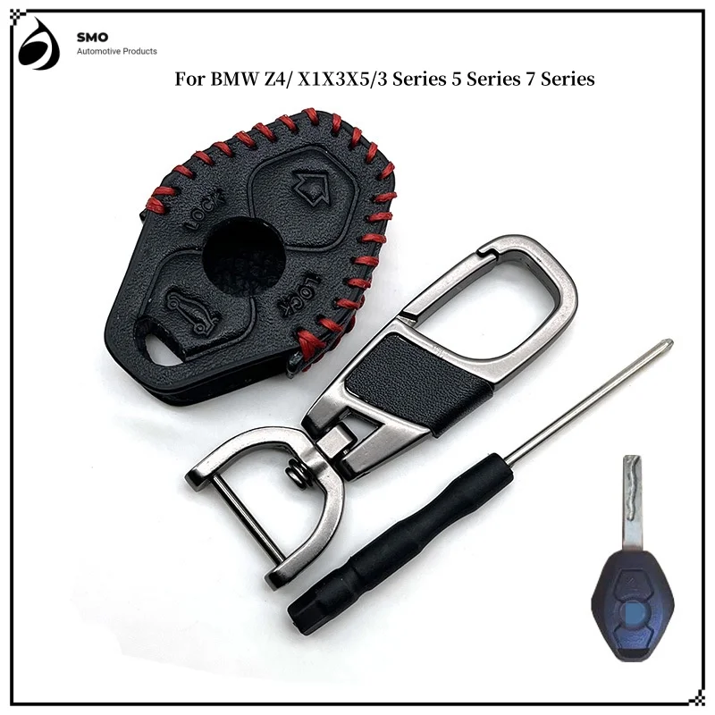 

For BMW Z4/X1X3X5/3 Series 5 Series 7 Series Straight Key Bag Cowhide Leather Key Bag Remote Protection Cover Chain Buckle