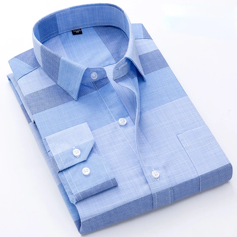 Camisas de manga larga para hombre, camisa informal de negocios, ajustada, a cuadros sociales