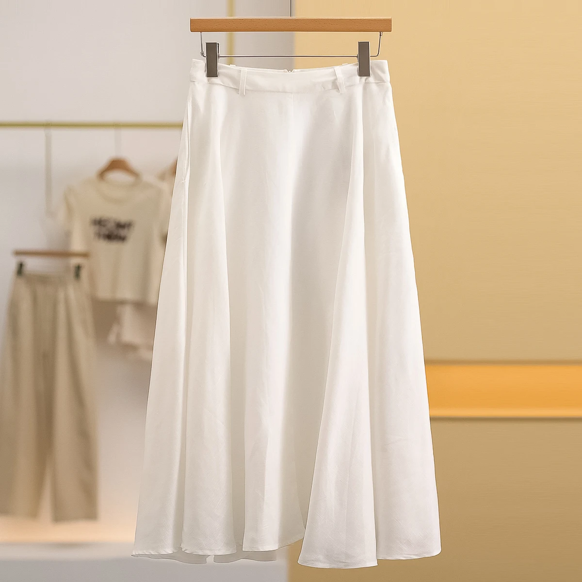 High Waist Loose Midi Skirt Women's Half-length A-line Skirt Lenzing Lyocell 74% Linen 25% Casual Summer New Arrival