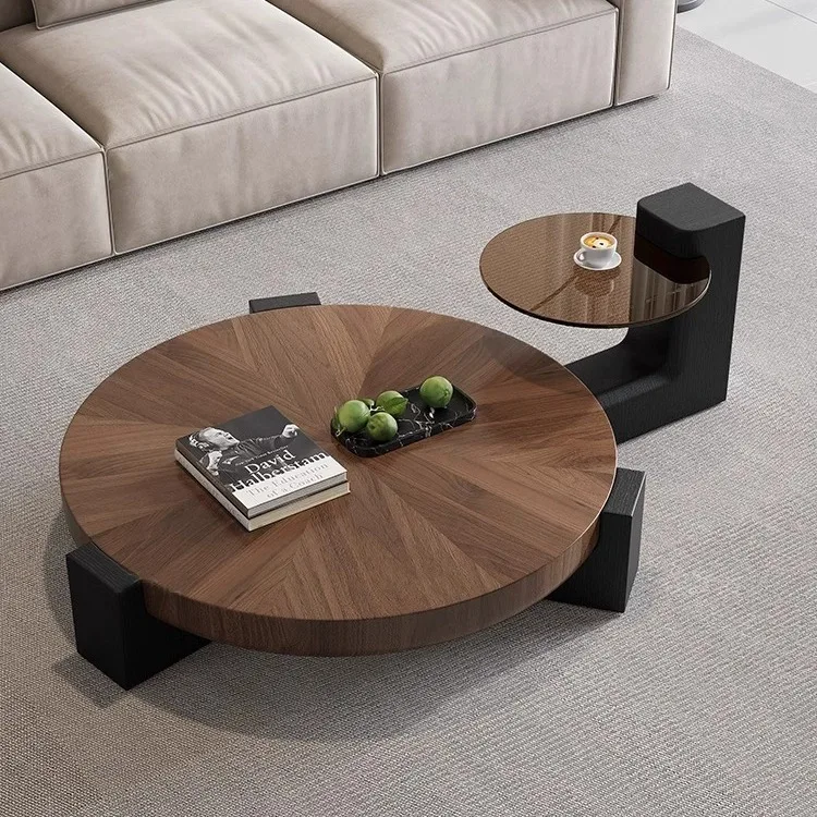 Living Room High-end Designer Italian Minimalist Solid Wood Grain Size Coffee Table Combination Round Walnut Tea Table