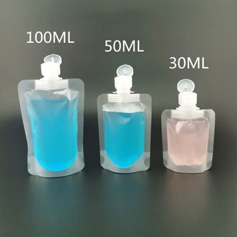 30/50/100ml Clamshell Packaging Bag Stand Up Spout Pouch Plastic Hand Sanitizer Lotion Shampoo Makeup Fluid Bottles Travel