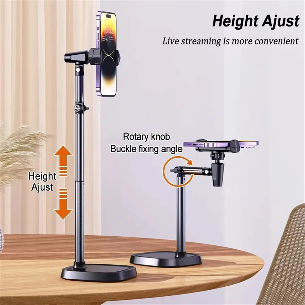 Mobile Phone Holder Mount 360° Rotatable Live Broadcast Bracket Height Adjustable Desktop Smartphone Stand Holder White