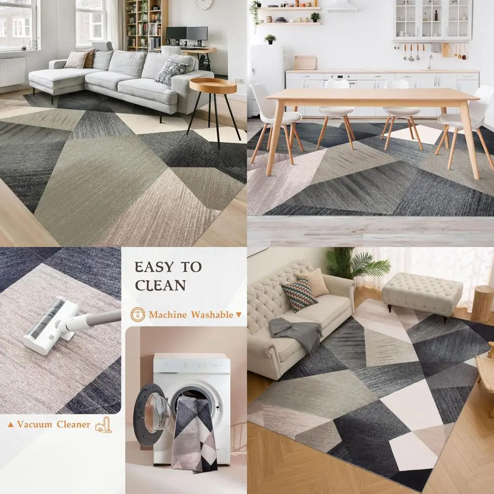 

Machine Washable 4x6 Modern Geometric Area Rug for Living Room and Bedroom, Soft, Non-Slip, and Non-Shedding