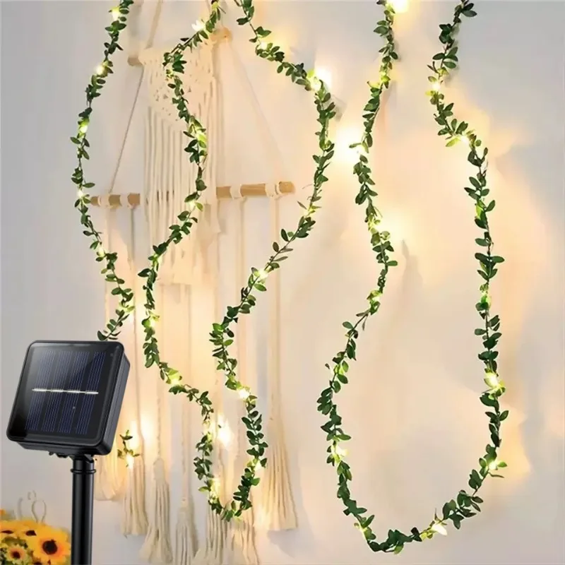 Artificial Green Leaf 50/100/150Led Fairy Solar Lights Christmas Decoration Outdoor Solar Lamp Wedding Party Garden Decor