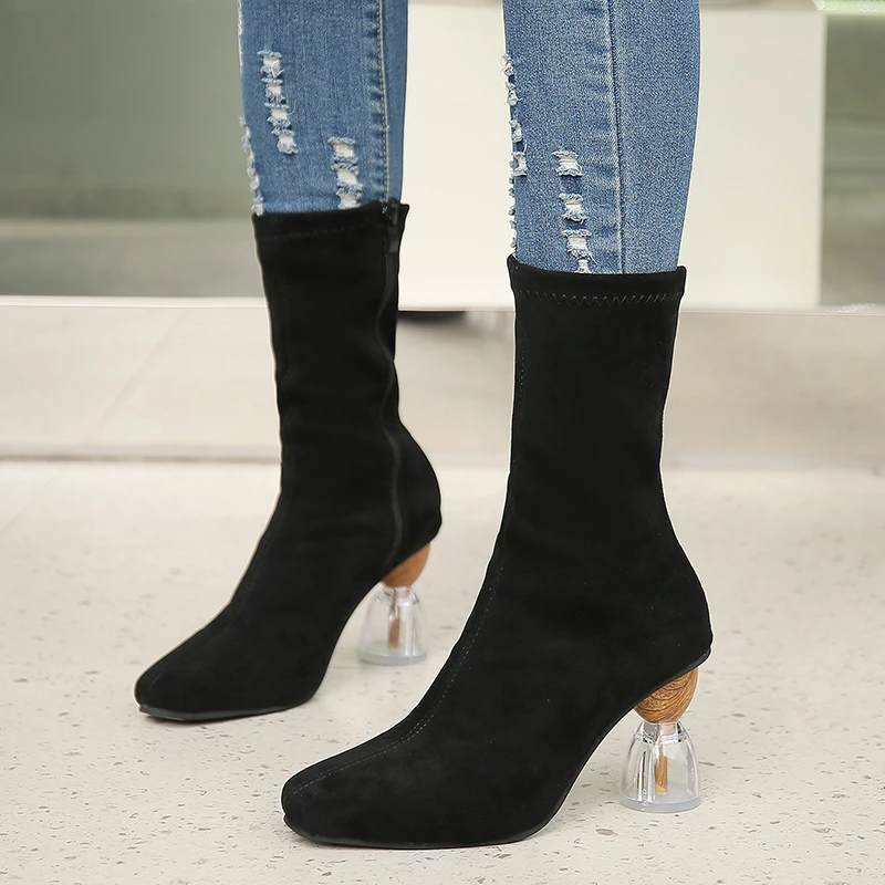 2024 new square headed long tube boots for women with irregular shapes and autumn/winter new suede high tube fashion boots