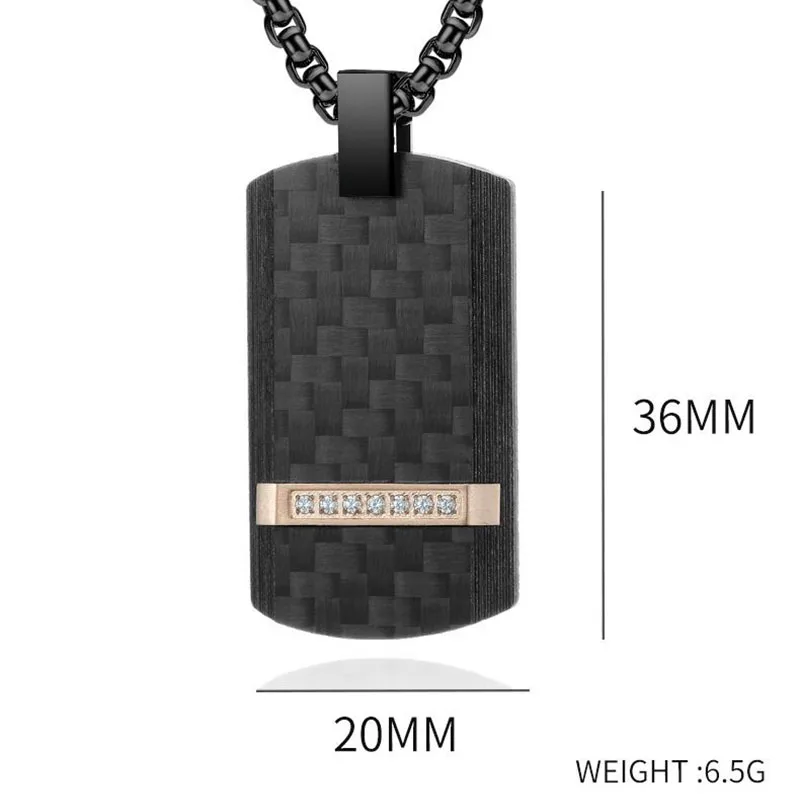 Koaem New Design Black Carbon Fiber Necklace Men's Stainless Steel Military Brand Pendant Diamond Army Dog Tag Pendant