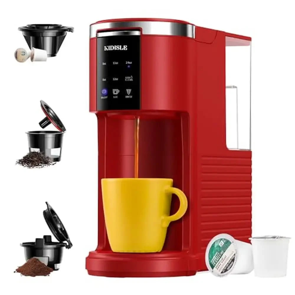 

3-in-1 Single Serve Coffee Maker K Cup Pod & Ground Coffee & Tea 6-14oz Brew Sizes 40oz Removable Tank Auto Cleaning Feature