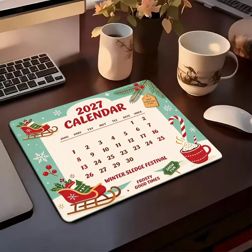 2027 Planet Calendar Square Mouse Pad Extended Card Desk Mat Stitched Edge Non‑Slip Keyboard Mat For Home Office CP Game Mat