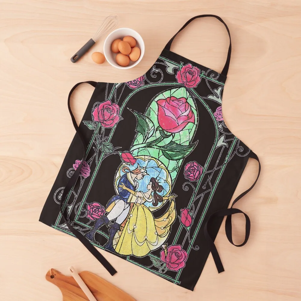 

Beauty & The Beast Stained Glass Dance Ever After Apron Household Items Korean For Home Accessories Apron