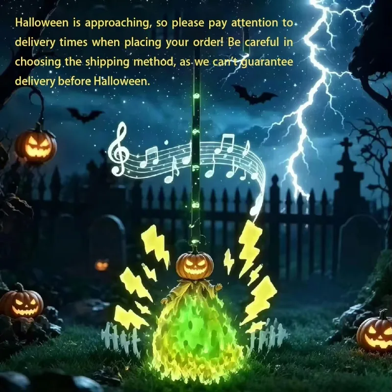 HOT Glowing Witch Broom with Sound Effects Auto Bouncing for Haunted House Escape Room Party Indoor Halloween Decoration Gifts