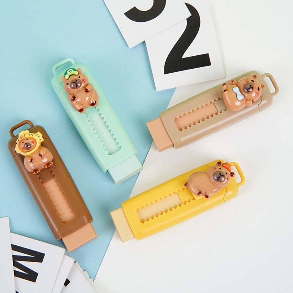 Funny Traceless Capybara Eraser Retractable Wiping Push Pull Eraser Kawaii Aesthetic Pencil Rubber School Items