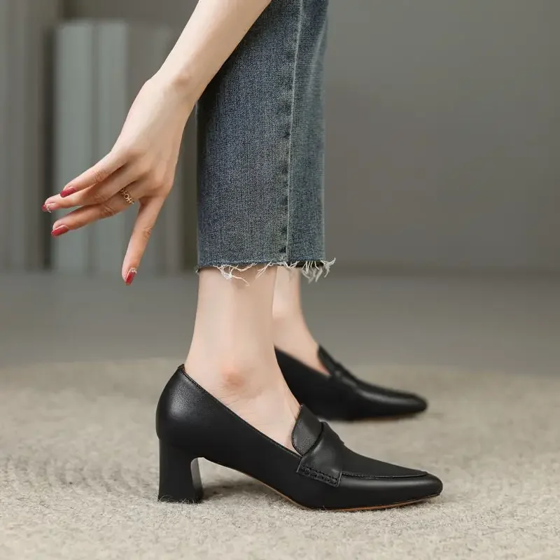 2023 New Women Pumps Pu Leather Work Shoes Soft Chumly High Heels Women Pointed Toe Pumps Casual Slip on Solid Heels Women Shoes